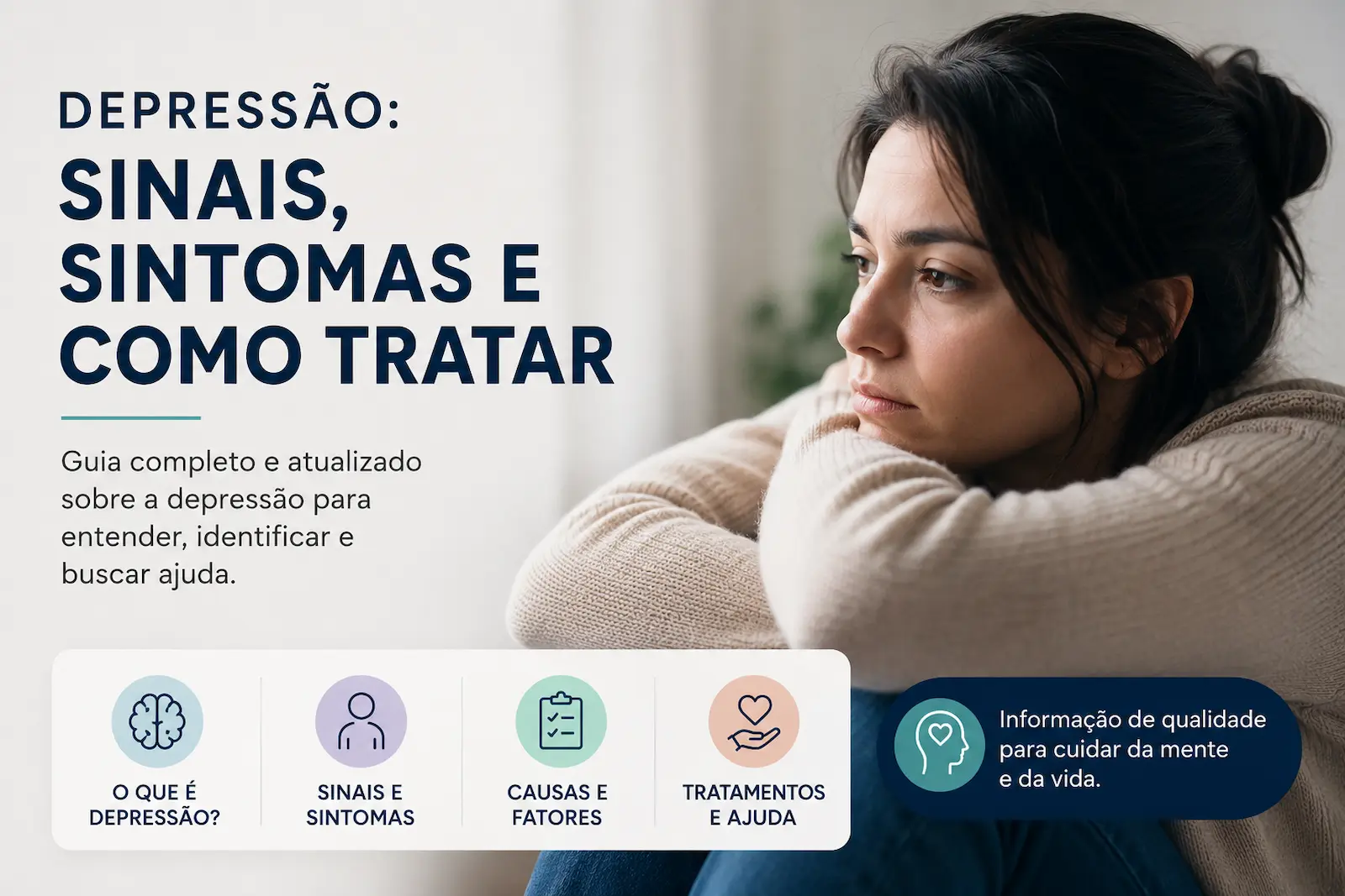 Depressão: sintomas, causas e tratamento Pessoa recebendo apoio durante o tratamento da depressão, representando acolhimento, cuidado e saúde mental.
