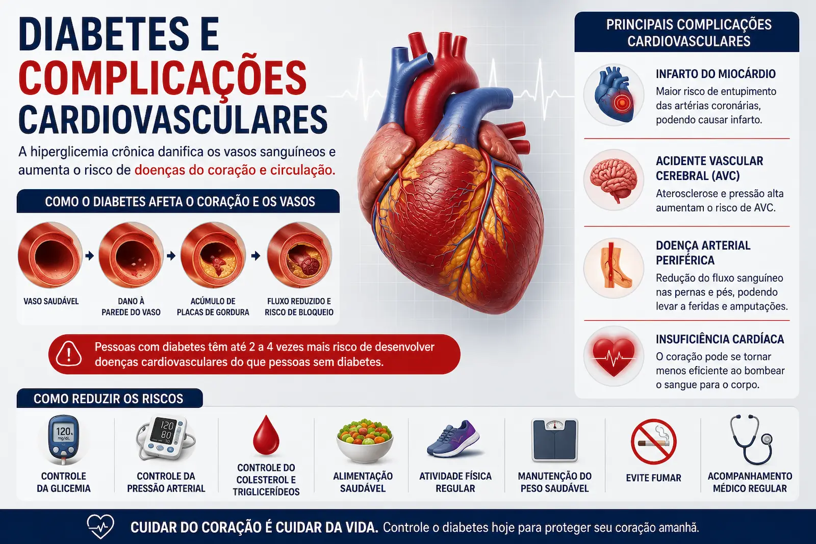 Diabetes e complicações cardiovasculares envolvendo infarto AVC e circulação sanguínea