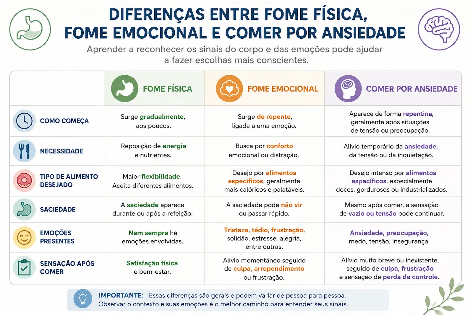 Diferenças entre fome física, fome emocional e comer por ansiedade