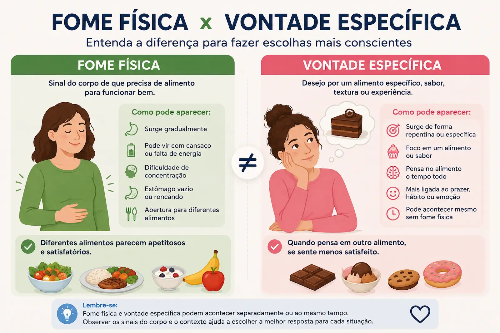 Diferença entre fome física e vontade específica de comer doce