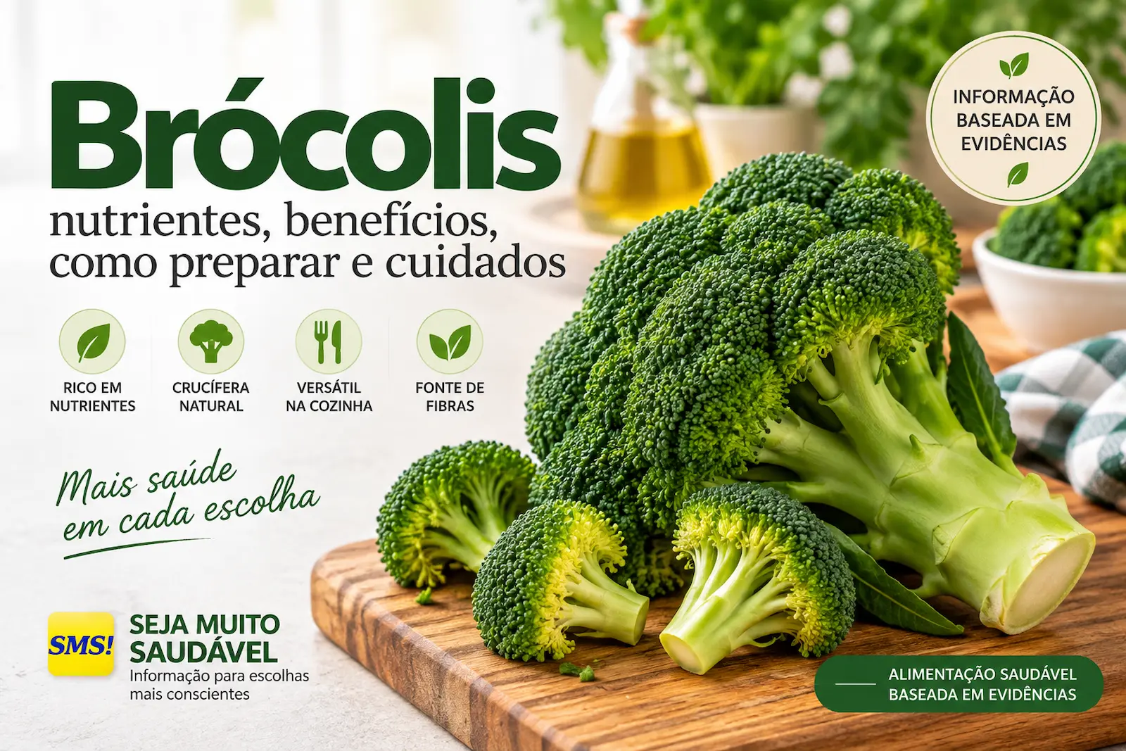 Brócolis fresco com floretes verdes e talos em composição culinária natural