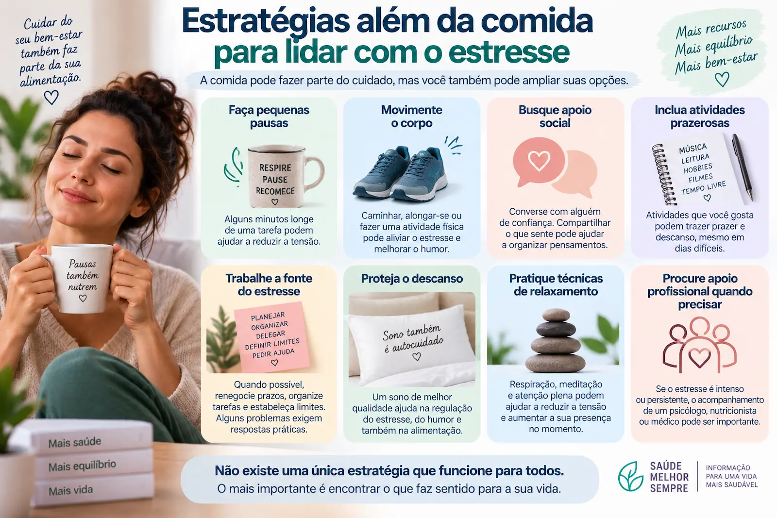 Estratégias além da comida para lidar com o estresse