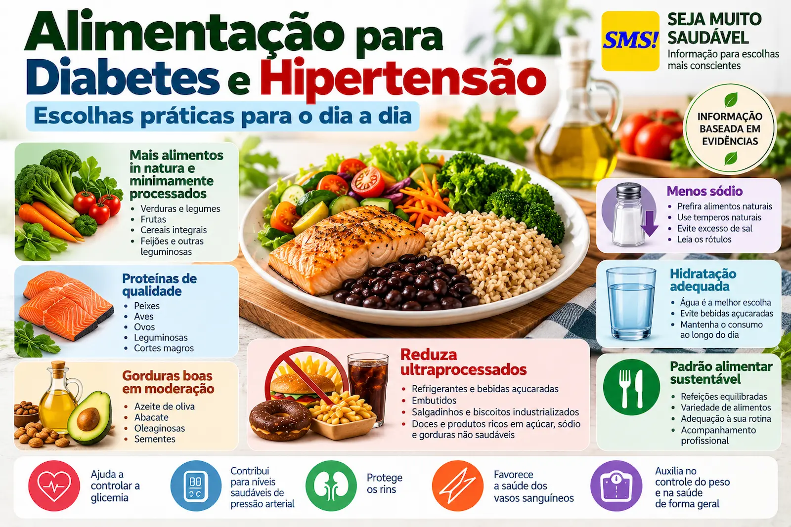 Alimentação para diabetes e hipertensão: escolhas práticas