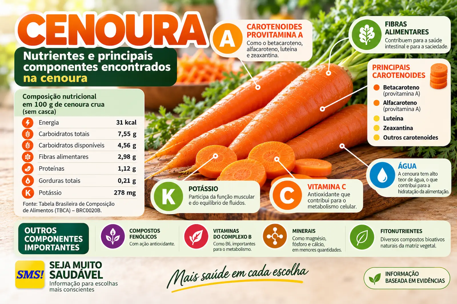 Nutrientes e principais componentes encontrados na cenoura