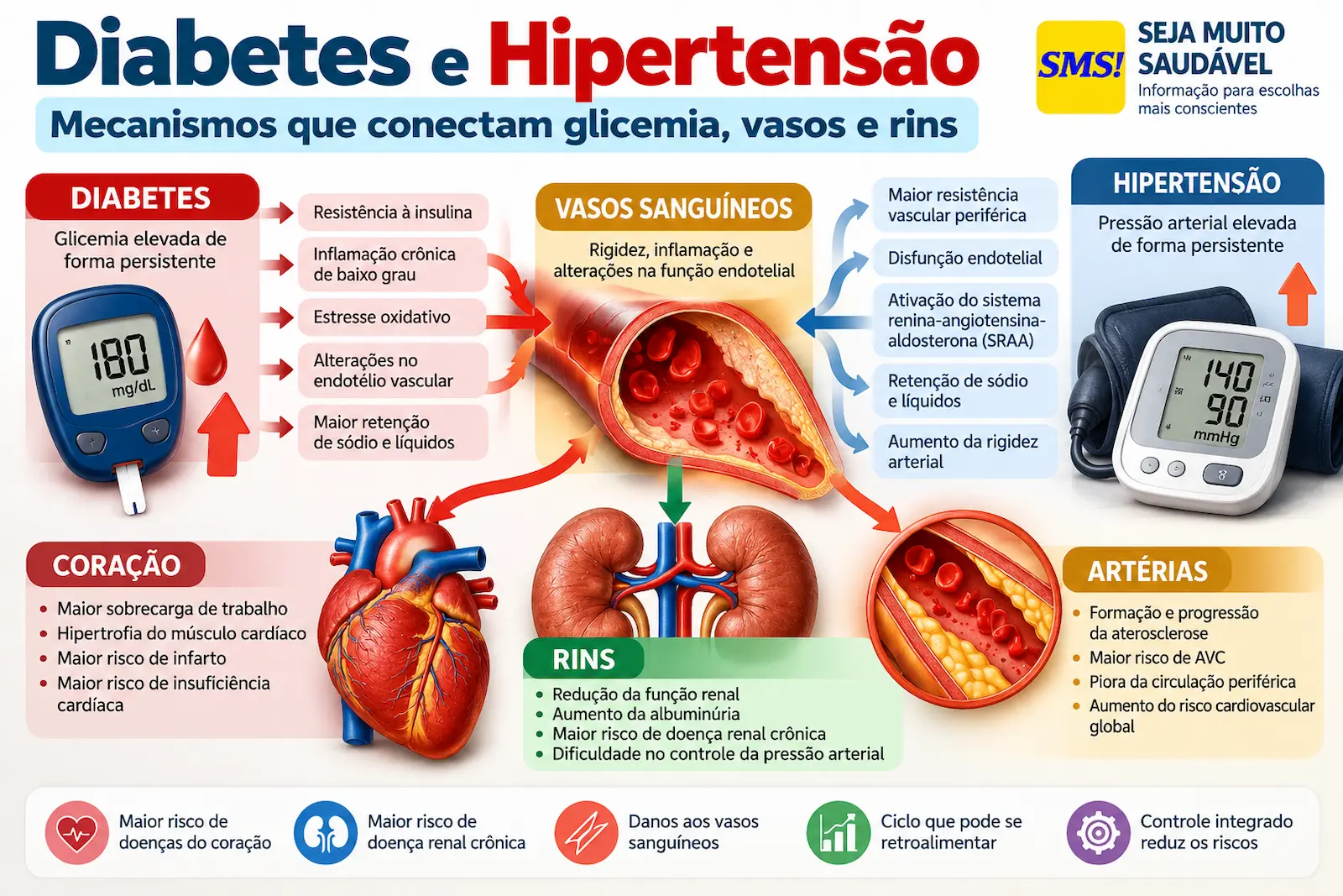 Diabetes e hipertensão: mecanismos que conectam glicemia, vasos e rins